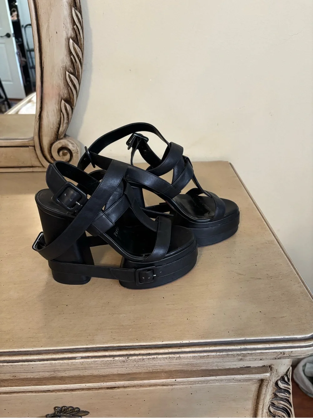 Christian Louboutin Black Leather Platform Strappy Sandals